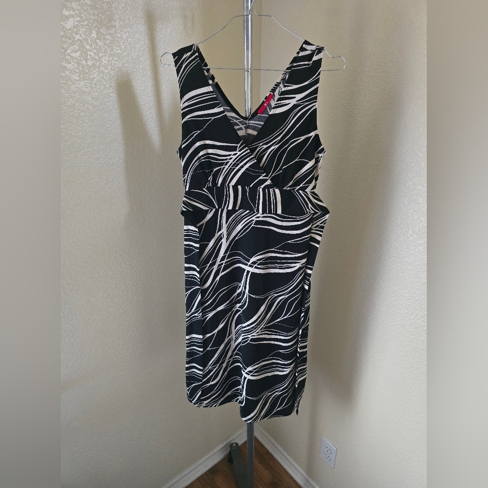 XI Sleeveless Black & White Striped Pullover Dress